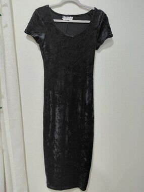 Vintage Rampage Black Velvet Maxi Dress Slim Fit Whimsigoth Fairy Witchy